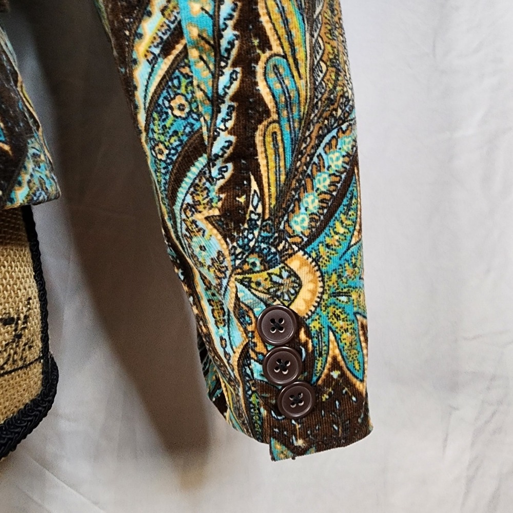 DALIA Size 10 Pinwale Corduroy Brown Paisley Two Button Structured Office Blazer - Picture 10 of 13